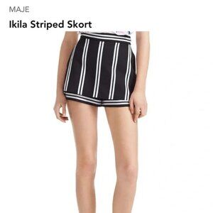 Maje Black and White Striped Mini Skirt